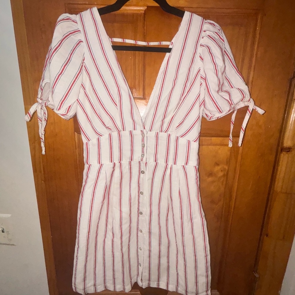 Striped V-Neck Button-Down Dress